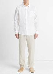 VINCE | Linen Long-Sleeve Shirt in Long Sleeve - OPTIC WHITE