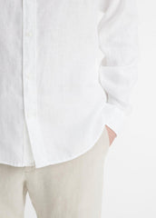 VINCE | Linen Long-Sleeve Shirt in Long Sleeve - OPTIC WHITE