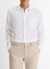 VINCE | Linen Long-Sleeve Shirt in Long Sleeve - OPTIC WHITE