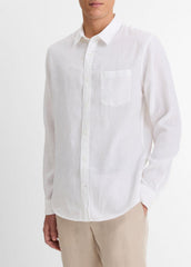 VINCE | Linen Long-Sleeve Shirt in Long Sleeve - OPTIC WHITE