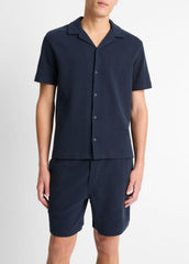 VINCE | Cotton Bouclé Cabana Shirt in Short Sleeve - COASTAL BLUE