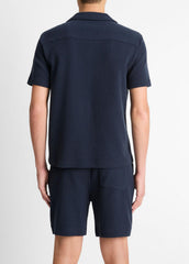 VINCE | Cotton Bouclé Cabana Shirt in Short Sleeve - COASTAL BLUE