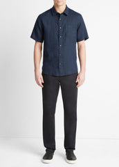 VINCE | Linen Short-Sleeve Shirt in Short Sleeve - COASTAL BLUE
