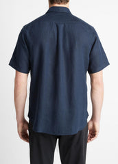 VINCE | Linen Short-Sleeve Shirt in Short Sleeve - COASTAL BLUE