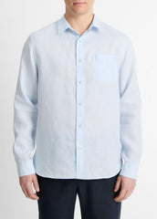 VINCE | Linen Long-Sleeve Shirt in Long Sleeve - GLACIER