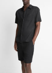 VINCE | Linen Short-Sleeve Shirt in Short Sleeve - BLACK