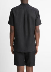 VINCE | Linen Short-Sleeve Shirt in Short Sleeve - BLACK