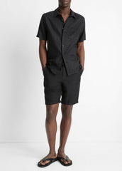 VINCE | Linen Short-Sleeve Shirt in Short Sleeve - BLACK