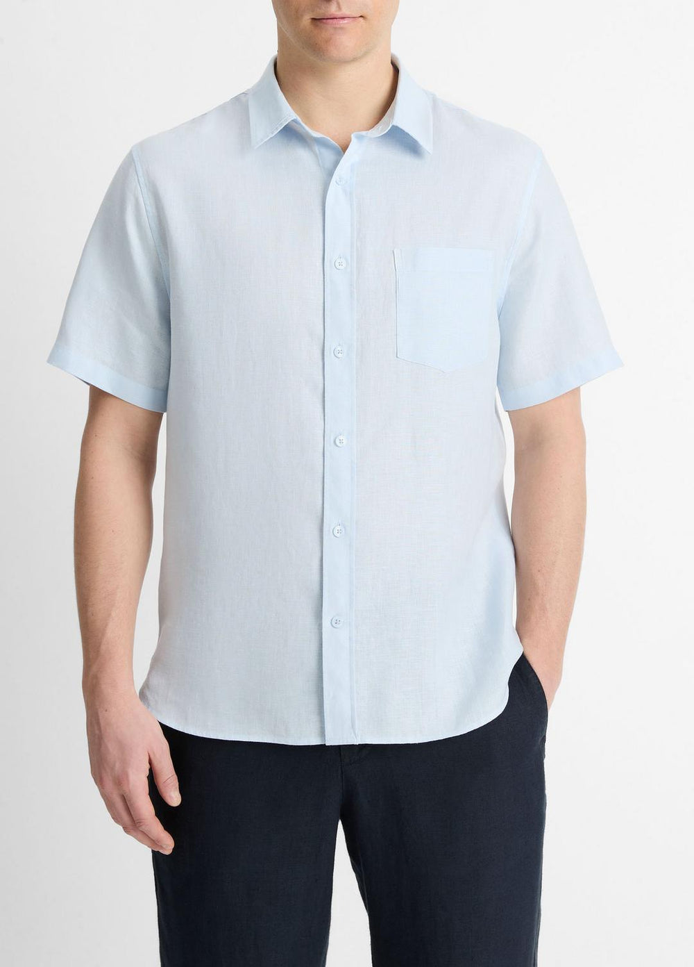 VINCE | Linen Short-Sleeve Shirt in Short Sleeve - GLACIER