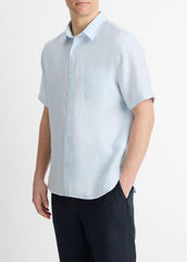VINCE | Linen Short-Sleeve Shirt in Short Sleeve - GLACIER