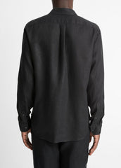 VINCE | Linen Long-Sleeve Shirt in Long Sleeve - BLACK
