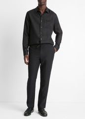 VINCE | Linen Long-Sleeve Shirt in Long Sleeve - BLACK