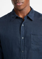 VINCE | Linen Long-Sleeve Shirt in Long Sleeve - COASTAL BLUE