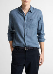 VINCE | Linen Long-Sleeve Shirt in Long Sleeve - UNIFORM BLUE