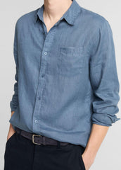 VINCE | Linen Long-Sleeve Shirt in Long Sleeve - UNIFORM BLUE
