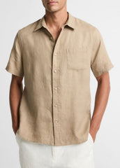 VINCE | Linen Short-Sleeve Shirt in Long Sleeve - TEAK
