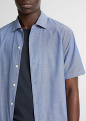 VINCE | Cotton Short-Sleeve Button-Front Shirt in Short Sleeve - INDIGO