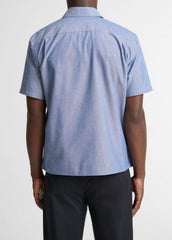 VINCE | Cotton Short-Sleeve Button-Front Shirt in Short Sleeve - INDIGO