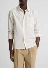VINCE | Striped Cotton-Blend Poplin Button-Front Shirt in Long Sleeve - WHITE/PALE YELLOW