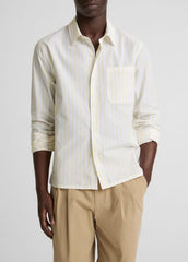 VINCE | Striped Cotton-Blend Poplin Button-Front Shirt in Long Sleeve - WHITE/PALE YELLOW