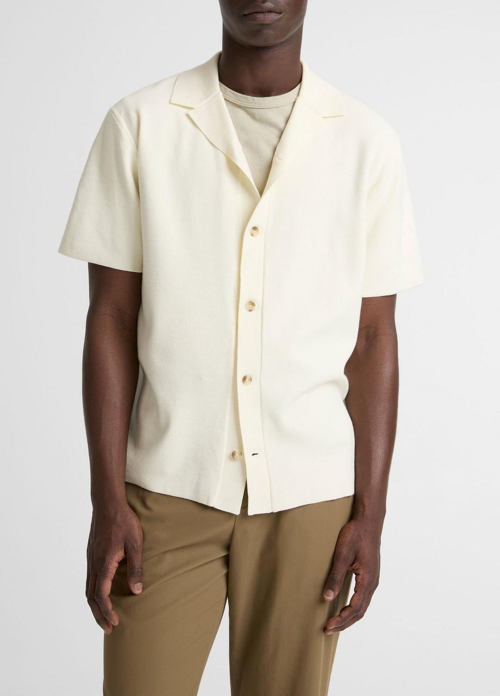 VINCE | Merino Wool Cabana Shirt in Short Sleeve - CLASSIC CREAM
