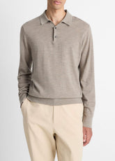 VINCE | Featherweight Merino Wool-Cashmere Polo Sweater in Long Sleeve - HEATHER SMOKE
