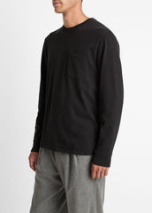 VINCE | Sueded Jersey Long-Sleeve Pocket T-Shirt in Long Sleeve - BLACK