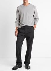 VINCE | Sueded Jersey Long-Sleeve Pocket T-Shirt in Long Sleeve - HEATHER MOUSE