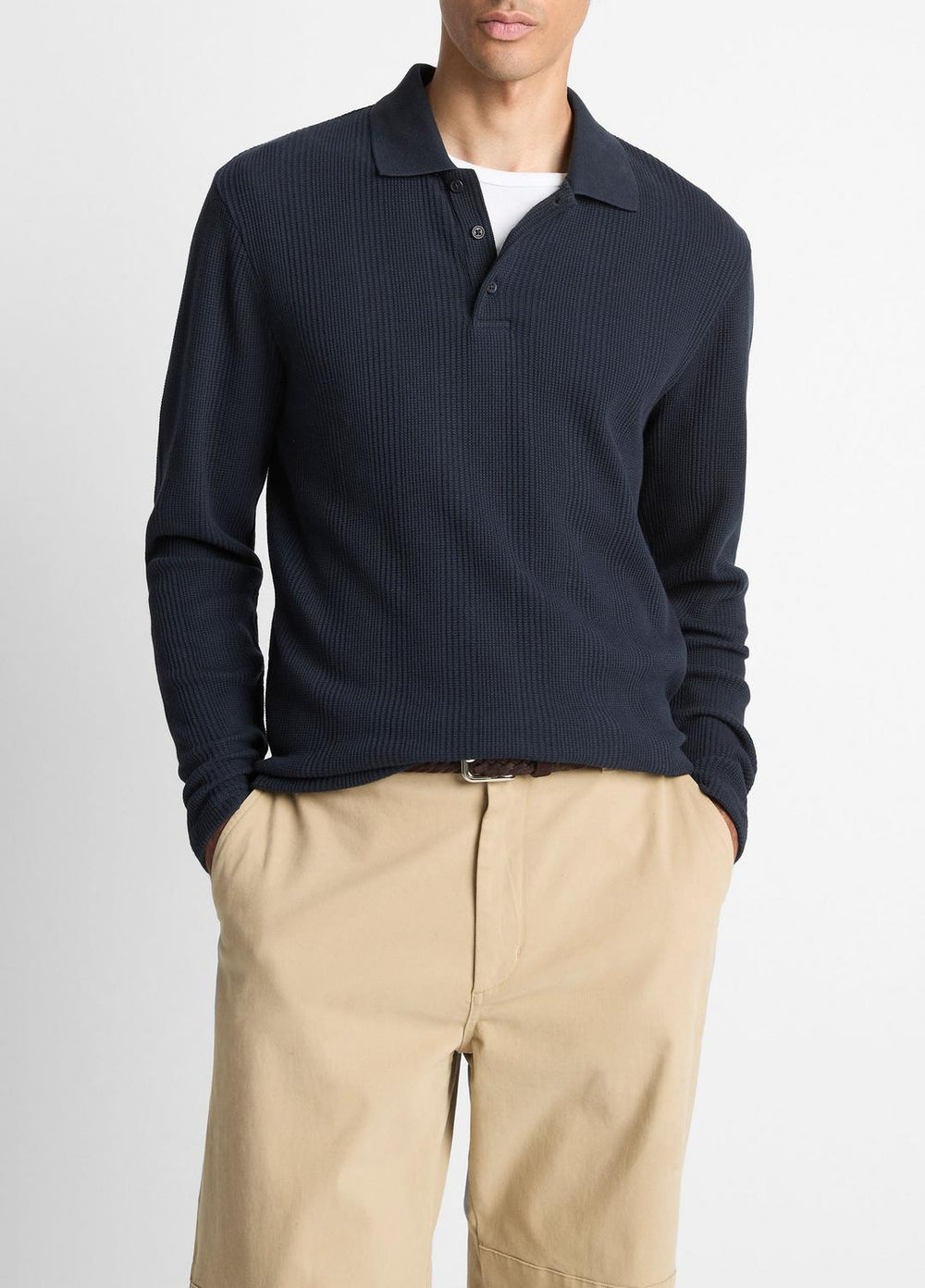 VINCE | Variegated Cotton Polo Shirt in Henleys & Polos - COASTAL BLUE