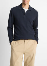 VINCE | Variegated Cotton Polo Shirt in Henleys & Polos - COASTAL BLUE
