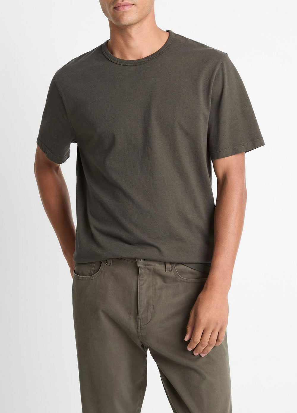 VINCE | Garment Dye Cotton T-Shirt in Short Sleeve - WASHED DARK LEAF