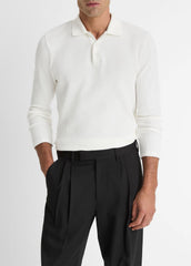 VINCE | Variegated Cotton Polo Shirt in Henleys & Polos - OFF WHITE