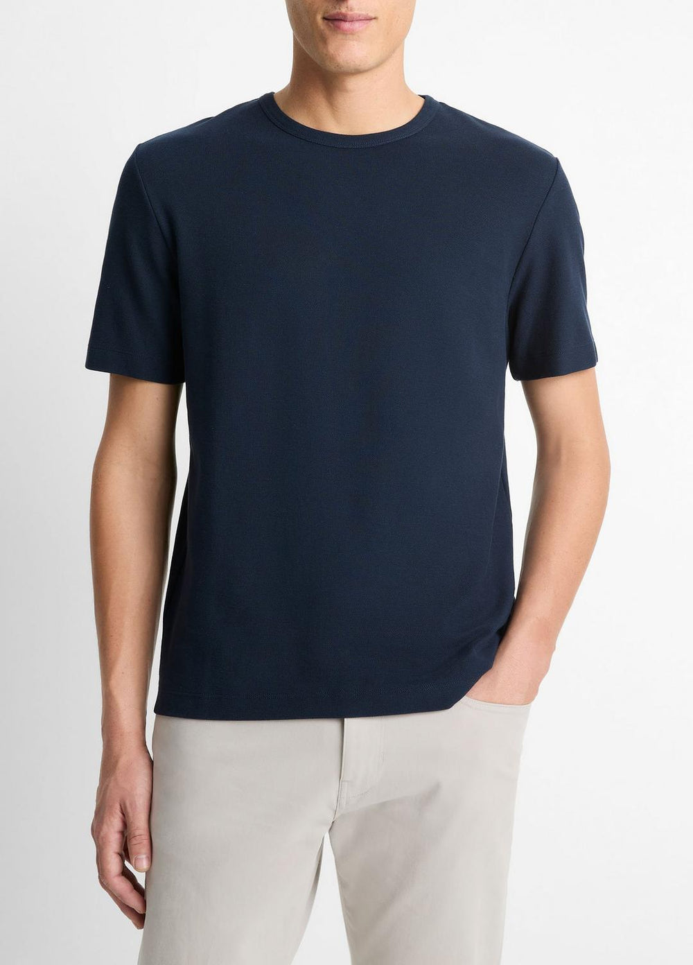VINCE | Pima Cotton Piqué Crew Neck T-Shirt in Short Sleeve - COASTAL BLUE
