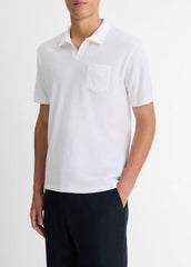 VINCE | Cotton-Blend Johnny-Collar Polo Shirt in Short Sleeve - OPTIC WHITE