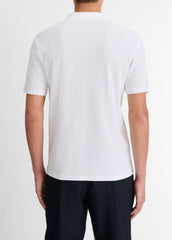 VINCE | Cotton-Blend Johnny-Collar Polo Shirt in Short Sleeve - OPTIC WHITE