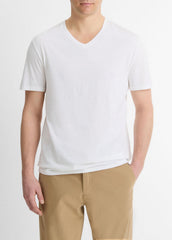 VINCE | Pima Cotton V-Neck T-Shirt in Short Sleeve - OPTIC WHITE