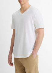 VINCE | Pima Cotton V-Neck T-Shirt in Short Sleeve - OPTIC WHITE