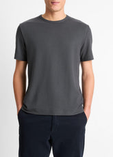 VINCE | Pima Cotton Piqué Crew Neck T-Shirt in Short Sleeve - SOFT BLACK