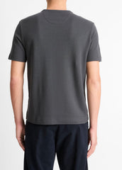 VINCE | Pima Cotton Piqué Crew Neck T-Shirt in Short Sleeve - SOFT BLACK