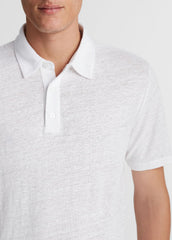 VINCE | Linen Polo Shirt in Henleys & Polos - OPTIC WHITE