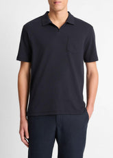 VINCE | Cotton-Blend Johnny-Collar Polo Shirt in Short Sleeve - COASTAL BLUE