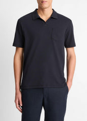 VINCE | Cotton-Blend Johnny-Collar Polo Shirt in Short Sleeve - COASTAL BLUE