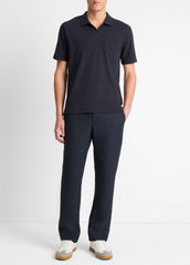VINCE | Cotton-Blend Johnny-Collar Polo Shirt in Short Sleeve - COASTAL BLUE