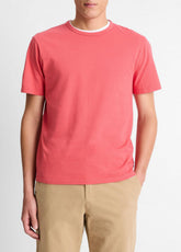 VINCE | Garment Dye Cotton T-Shirt in Short Sleeve - WASHED CORAL RED