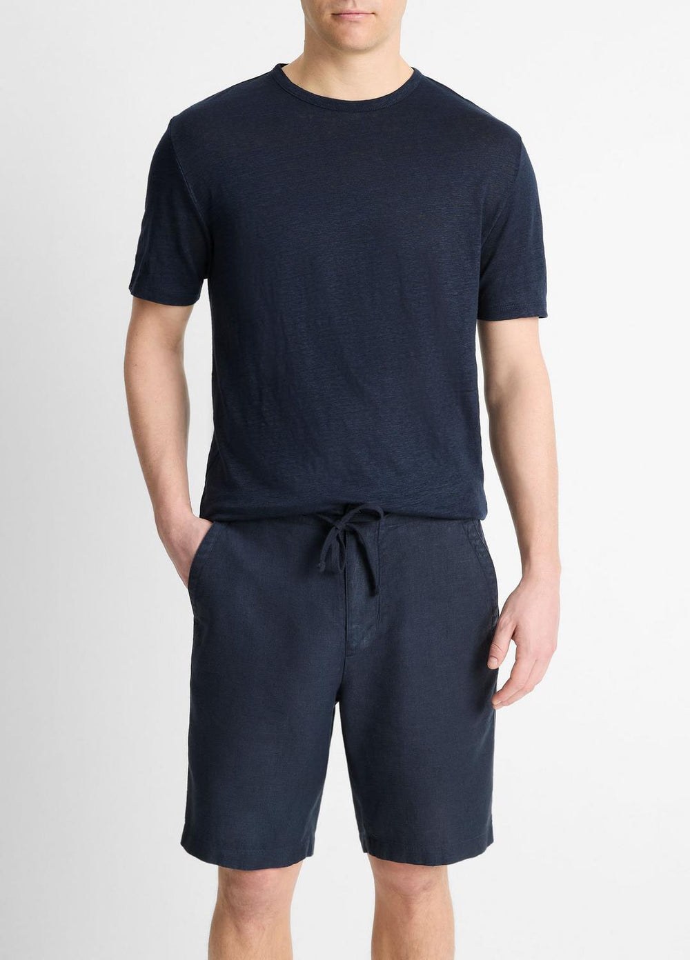 VINCE | Linen Crew Neck T-Shirt in Short Sleeve - COASTAL BLUE