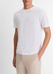 VINCE | Linen Crew Neck T-Shirt in Short Sleeve - OPTIC WHITE