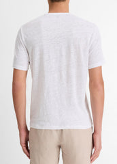 VINCE | Linen Crew Neck T-Shirt in Short Sleeve - OPTIC WHITE