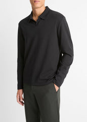 VINCE | Milano Pima Cotton-Blend Johnny-Collar Shirt in Long Sleeve - BLACK