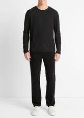 VINCE | Pima Cotton Piqué Long-Sleeve T-Shirt in Long Sleeve - BLACK