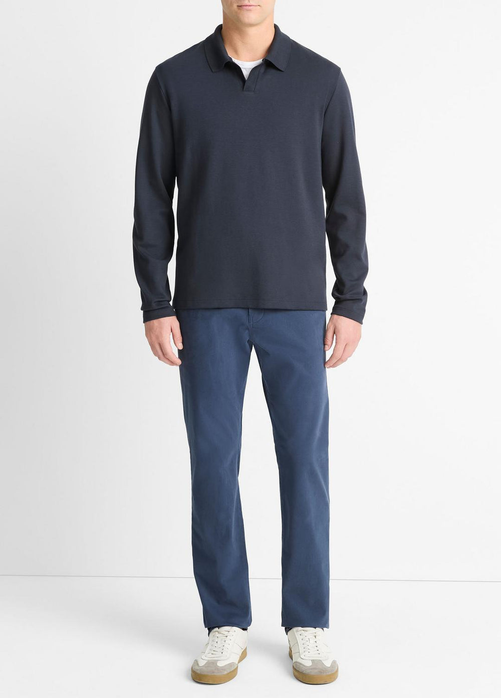 VINCE | Milano Pima Cotton-Blend Johnny-Collar Shirt in Long Sleeve - COASTAL BLUE